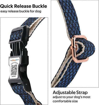 Dog Collar with Waterproof AirTag Holder &amp; Anti-Lost QR Code, Cute Bling Warpping Adjustable Width for Small Medium Large Pet (Blue, M)