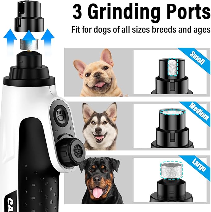 Casfuy Smart 6-Speed Dog Nail Grinder - 50% More Power Pet Nail Grinder with 2 LED Lights Quiet Rechargeable Electric Dog Nail Trimmers File Toenail Grinder for Large Medium Small Dogs &amp; Cats (White)