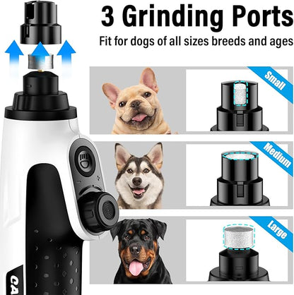 Casfuy Smart 6-Speed Dog Nail Grinder - 50% More Power Pet Nail Grinder with 2 LED Lights Quiet Rechargeable Electric Dog Nail Trimmers File Toenail Grinder for Large Medium Small Dogs &amp; Cats (White)