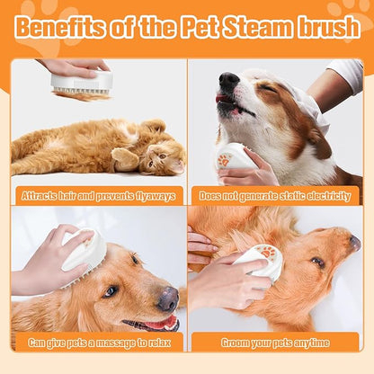 Cat Steam Brush,Rechargeable Pet Steam Brush for Cats Dogs,Silicone Dog Brushes for Short&amp;Long Haired Dogs,3 In 1 Pet Hair Remover Tool for Massage Grooming,Cleaning,Shedding White