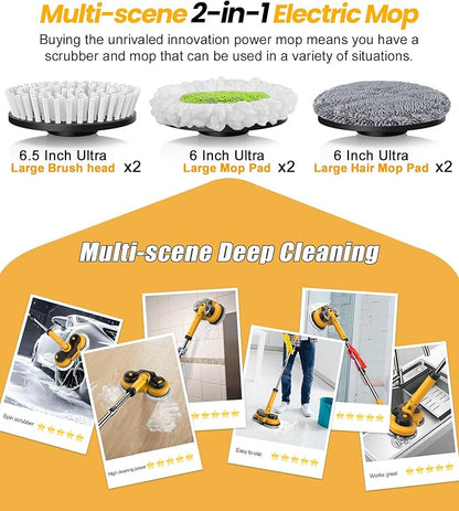 qimedo 6000mAh Battery Electric Mop M1, 800RPM Cordless Electric Power Scrubber &amp; Mops for Floor Cleaning, Best Automatic Spin Mops with Smart Display,Rotating Mop with LED Light &amp; Water Spray