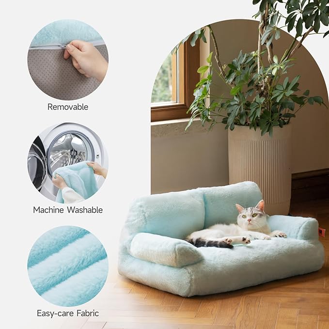 MEWOOFUN Cat Bed for Indoor Cats, Washable Dog Beds for Small Dogs &amp; Cats, Fluffy Cat Couch with Non-Slip Bottom (Blue, 26.0" L x 19.0" W x 13.0" Th)