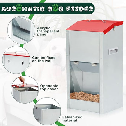No Installation Large Galvanized Automatic Dog Feeder with Handle 25 Lbs Large Breed Dog Food Dispenser 11.5&