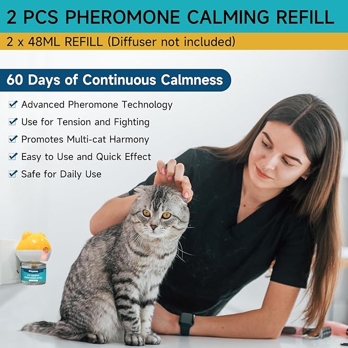 Cat Calming Diffuser Refills - Cat Pheromones Calming Diffuser for Cats Relieve Anxiety &amp; Stress, 2-Month Supply Cat Pheromone Diffuser Refills (Fits All Common Diffuser