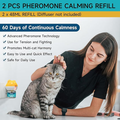 Cat Calming Diffuser Refills - Cat Pheromones Calming Diffuser for Cats Relieve Anxiety &amp; Stress, 2-Month Supply Cat Pheromone Diffuser Refills (Fits All Common Diffuser