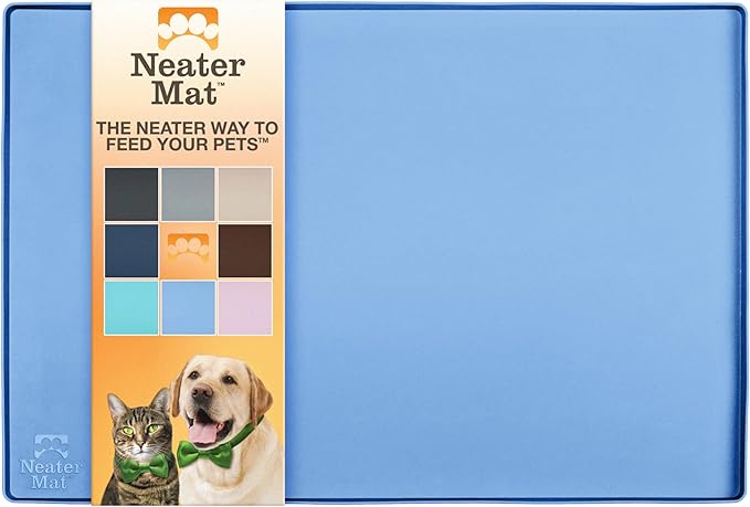 Neater Pet Brands Neater Mat Pet Mats for Food and Water, Cat &amp; Dog Bowl Mat Waterproof Silicone, Feeding Tray, Dog Food Mats for Floors, Placemat w/Raised Edge for Under Bowls, 32" x 24", Light Blue