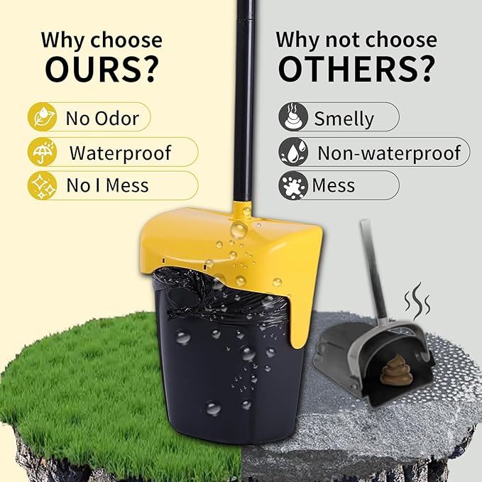 Pooper Scooper Large Swivel Bin &amp; Rake with 160 Waste Bags,Heavy Duty Dog Pooper Scooper with Bag Attachment for Large Small Dogs, Long Handle Poop Scooper with Lid for Yard, Grass, Gravel (Yellow)