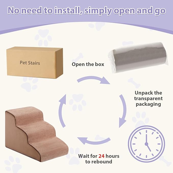 Dog Stairs for Small Dogs, 3-Steps Dog Ramp for Bed and Couch, Pet Stairs with Highly Supportive Foam and Non-Slip Bottom, Pet Steps for Cat &amp; Doggie (High 15.7 Inch)