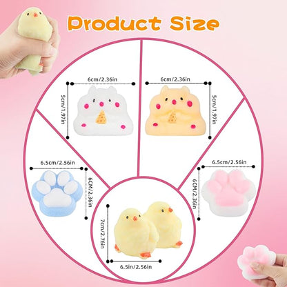6 Pcs Taba Squishy , Kit Squeeze Toy ,Include Squishies( 2 Cat Paws &amp; 2 Chick,2 Hamster), Soft Stress Relief Squeeze Toy,tress Relief Sensory Toy