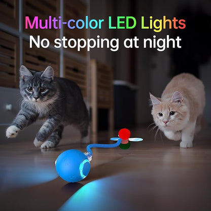 Interactive Cat Toy Ball- 2025 Smart Rolling Cat Toy with Shiny Tail, Motion Activated Boredom Relief for Indoor Cats, USB Rechargeable &amp; Obstacle Avoidance