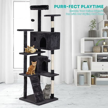 FDW Cat Tree 70in Cat Tower Multi-Level Durable Cat Scratching Post &amp; Cozy Fun Cat Jumping Platform Space Saving Cat Condo Pet Play House for Indoor Cats,Dark Gray