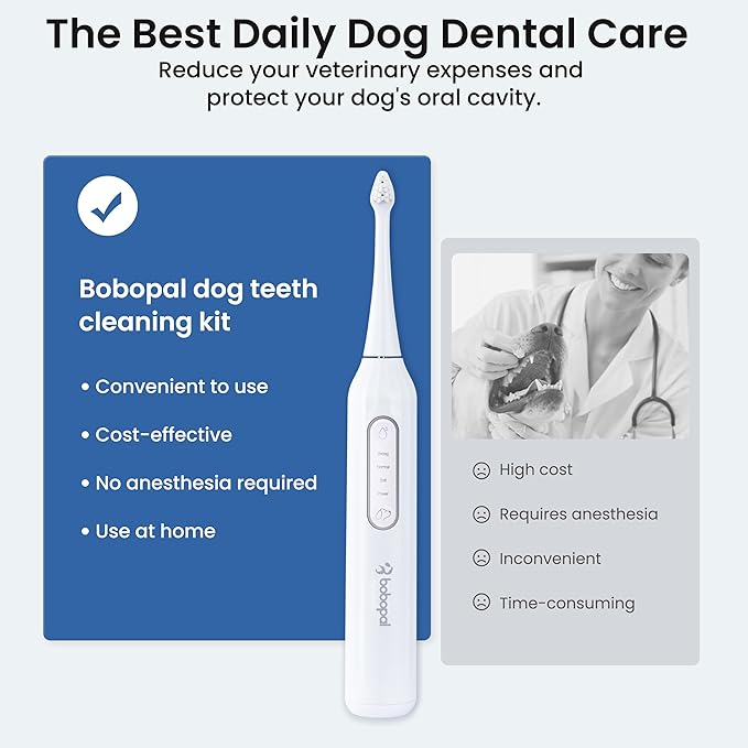 Dog Tooth Brushing Kit,3-in-1 Dog Teeth Cleaning Tools,Ultrasonic Electric Toothbrush &amp; Plaque Remover for Dogs with Water Flosser for Teeth,2 Modes &amp; 3 Intensity Levels,IPX7,1100mAh Battery