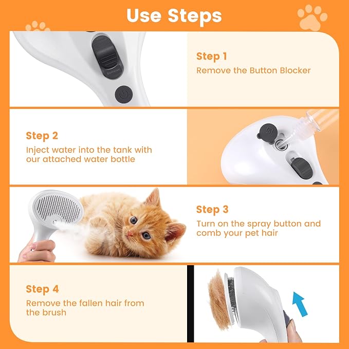 3 in 1 Cat Steam Brush for Cats &amp; Dogs, Pet Spray Hair Removal Comb for Shedding &amp; Grooming, Rechargeable Water Brush for Long &amp; Short Haired Pets with Release Button(White)