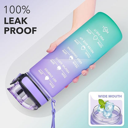 Enerbone Water Bottle, Leakproof BPA &amp; Toxic Free, Motivational Water Bottle with Times to Drink and Straw, Fitness Sports Water Bottle with Strap for Office, Gym, Outdoor Sports