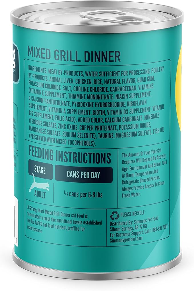 A Strong Heart Canned Wet Cat Food, Mixed Grill Dinner - 13.2 oz Cans (Pack of 12), Made in The USA with Real Chicken &amp; Liver