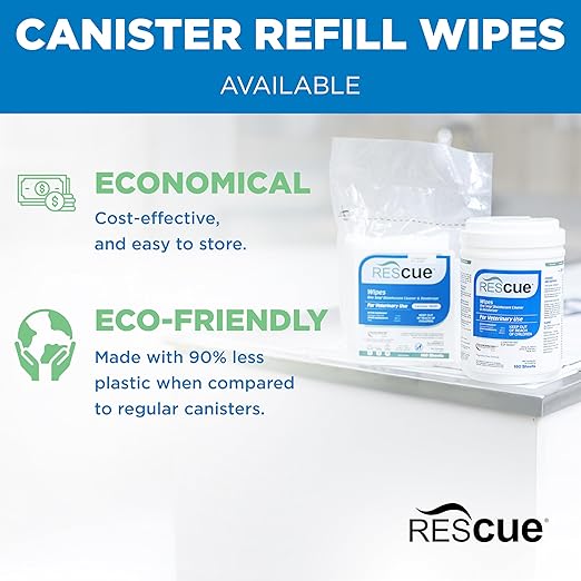 REScue One-Step Disinfectant Cleaner &amp; Deodorizer Wipes for Vet Use – Cleaner for Kennels, Litter Boxes, Vet Offices, Pet Grooming Surfaces – Wipes Canister, 160-Count (Pack of 12)