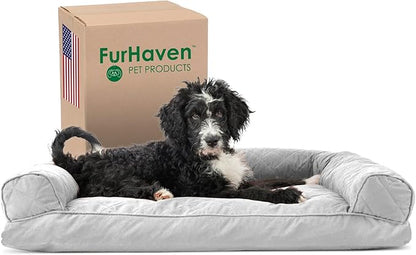 Furhaven Pillow Dog Bed for Large/Medium Dogs w/ Removable Bolsters &amp; Washable Cover - Quilted Sofa - Silver Gray, Large