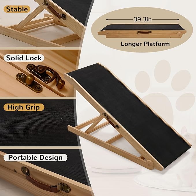 ABORON Dog Ramp,Adjustable Folding Pet Ramp for Bed,Couch,SUV - High Traction Portable Rubber Paw Ramps,Great for Small &amp; Large Old Dogs &amp; Cats, Supports up to 200 lbs