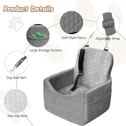 Dog Car Seat for Small/Medium Dogs - Dog Booster Seat with Safety Straps &amp; Non-Slip Base, Travel Pet Car Seat with Storage Pockets, Washable &amp; Removable, Suitable for Dogs Under 35 lbs (Gray)