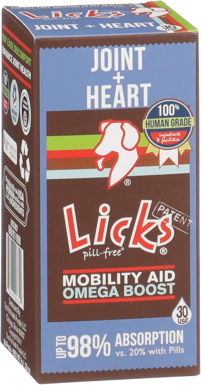 Licks Pill-Free Dog Joint and Heart - Glucosamine &amp; Omega 3 Fish Oil Supplement for Dogs - Inflammation Supplements for Joint Support - Gel Packets - 30 Use