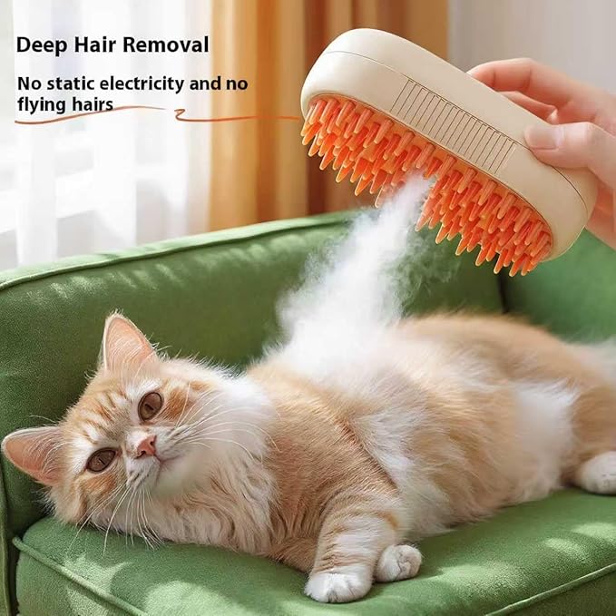 Cat steam brush USB-Powered Pet Steam Brush for Dogs &amp; Cats | Instant Fog Deshedding Tool, Reduces Shedding &amp; Flyaway Hair | Gentle Grooming Brush for Dog &amp; Cat Hair Loss Control (Orange)
