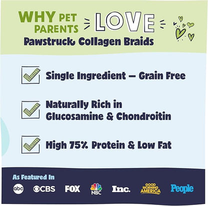 Pawstruck Natural 5-7” Beef Collagen Braids for Dogs – Long-Lasting Rawhide &amp; Bully Stick Alternative, with Chondroitin &amp; Glucosamine – 5 Pack