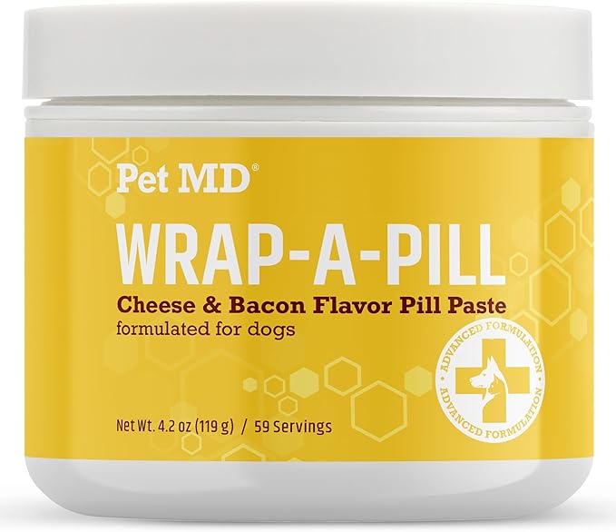 Pet MD Wrap A Pill Cheese &amp; Bacon Flavor Pill Paste for Dogs - Make a Pocket or Pouch to Hide Pills &amp; Medication 4.2 oz