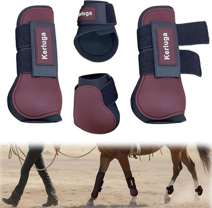 Horse Tendon Boots Set of 4 Open Front &amp; Fetlock Boot for Horses Professional Sport Protection Impact-Absorbing Equine Leg Support for Jumping, Riding, Training (Wine Red, Full)