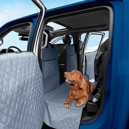 XL Dog Truck Seat Cover with Car Door Protector - Waterproof Full Coverage Back Seat Cover for Trucks with Flip-Up Rear Seats, Fits Full-Size Crew Cab Models Like F150 &amp; F250