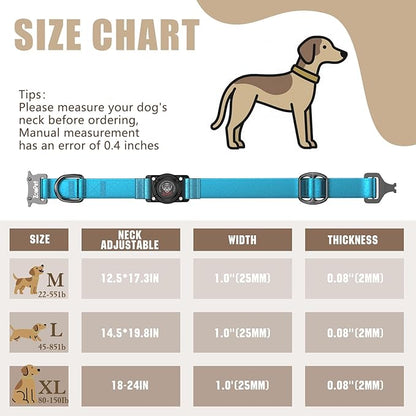 AirTag Dog Collar - Leather Dog Collar with Airtag Holder | IP68 Waterproof AirTag Holder with Metal Buckle, Comfortable GPS Dog Collars Tracker for Medium Large Dogs (Blue, L)
