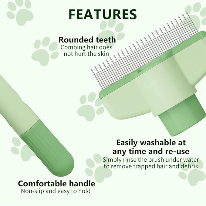Self-Cleaning Cat &amp; Dog Comb – 2-in-1 Pet Hair Removal with Stainless Steel Teeth, Easy Release Button, for Shedding, Detangling &amp; Grooming
