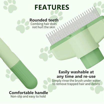 Self-Cleaning Cat &amp; Dog Comb – 2-in-1 Pet Hair Removal with Stainless Steel Teeth, Easy Release Button, for Shedding, Detangling &amp; Grooming