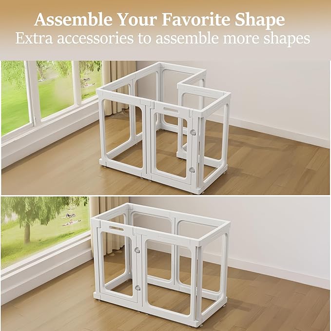 Clear Acrylic Dog Playpen with Door, for Puppy Cat Rabbit Transparent Pet Pen, Dog Playpen Indoor, Dog Fence, Easy Assemble &amp; Cleaning Dog Pen for Small &amp; Medium Dogs (23.6“ Height, 8PCS)