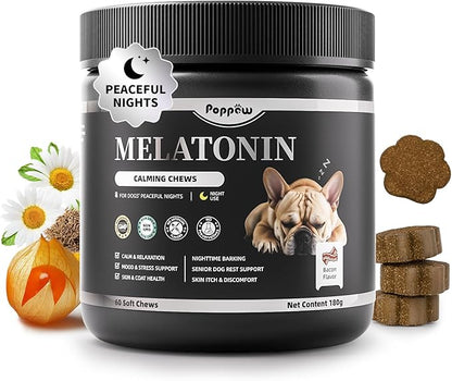 Melatonin for Dogs, Calming Chews with Valerian Root &amp; L-Theanine for Sleep Aid &amp; Emotional Support, Calming Treats for Stress Anxiety Relief - Thunder, Fireworks, Barking, Bacon Flavor, 60Ct