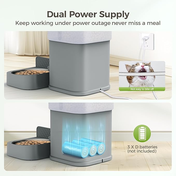 WiFi Automatic Cat Feeder with App - 6L Elevated Smart Food Dispenser for 2 Pets, Programmable 1-10 Meals, 2 Stainless Bowls &amp; Dual Power