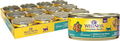 Wellness Complete Health Gravy Adult Wet Cat Food, Natural, Protein-Rich, Grain Free, 5.5 Ounce, 12 Pack, (Chicken &amp; Tuna Dinner)