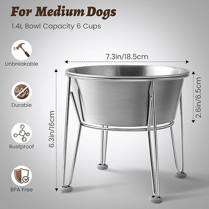 Elevated Dog Bowls for Medium&amp;Small Dogs - Stainless Steel 48oz/6 Cups Raised Feeder with Non-Slip Base, Dual Food &amp; Water Bowls 2-Pack