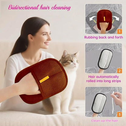 2Pcs Pet Hair Removal Gloves for Dogs and Cats, 2025 Upgraded Electrostatic Magic Hair Remover Glove,Reusable for Couch, Car Seat, Clothing, Carpet, Furniture &amp; Bed Sheets(Brown)