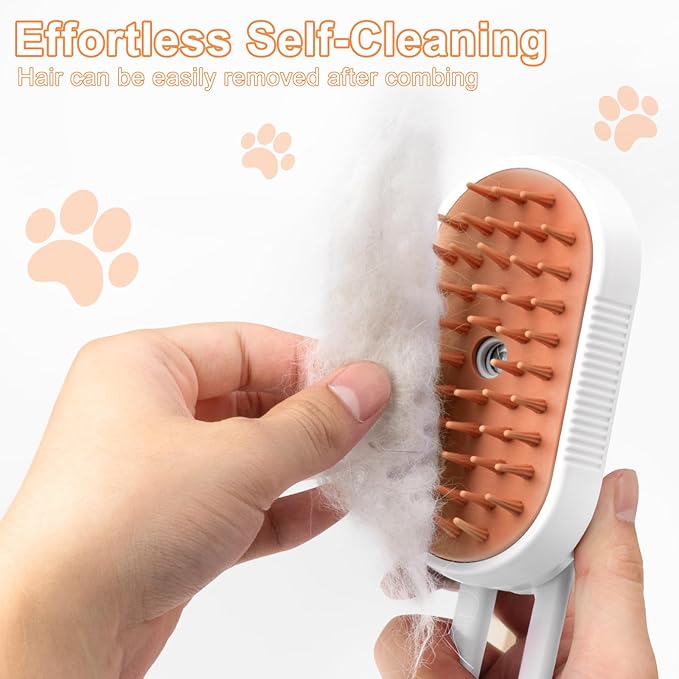Steam Brush for Cat &amp; Dog – 3-in-1 Spritz Pet Spray Hair Removal Comb for Grooming &amp; Shedding Steam – Water Brush for Long &amp; Short Haired Pets– Includes Two Bottles Waterless Shampoo