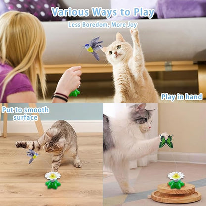 Yisquar Electric Bird &amp; Butterfly Teasing Cat Toy 2PCS Interactive Bird Toy for Cats Interactive Cat Toys Automatic Electric Butterfly 360°Rotating Kitten Toys Fun Flying Birds Cats Play Chase