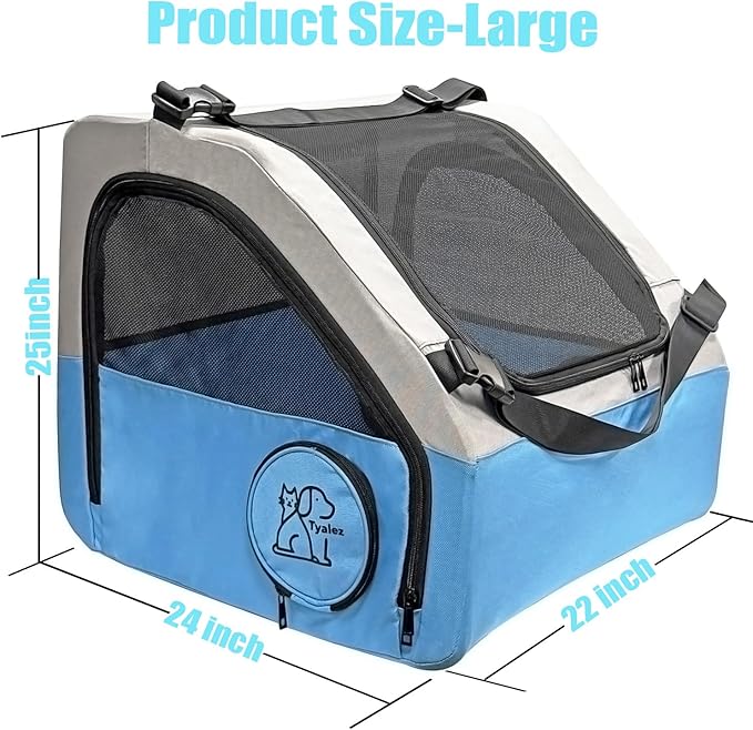 Large Portable Pet Crate for Car Travel, 24"x22"x25" Foldable Dog &amp; Cat Carrier with Secures Seatbelt &amp; Headrest Strap, Oxford Soft-Sided Pet Kennel with Removable Bed for Medium &amp; Large Pets