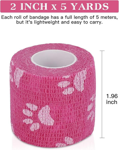 Vet Wrap Self Adhering Bandage Wrap Cohesive Bandage Multi-Function Wrap Tape for Dogs Cats Horses Birds Animals Non-Woven Strong Sports Tape for Wrist Healing Ankle Sprain &amp; Swelling 12 Rolls