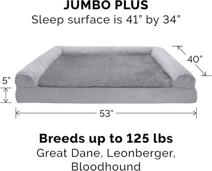 Furhaven Orthopedic Dog Bed for Large Dogs w/ Removable Bolsters &amp; Washable Cover, For Dogs Up to 125 lbs - Plush &amp; Suede Sofa - Gray, Jumbo Plus/XXL