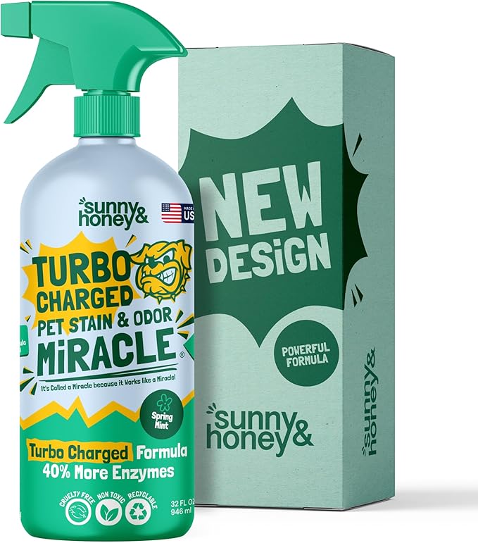 Sunny &amp; Honey Enzyme Carpet Cleaner Spray - 32 Fl Oz, Spring Mint - Pet Urine Remover &amp; Odor Eliminator - Stain Remover