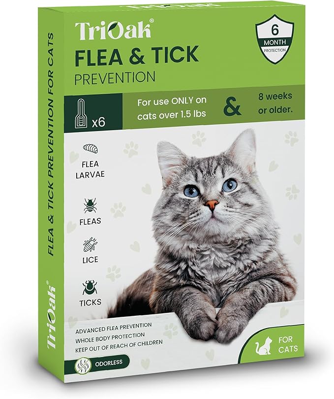 Flea and Tick Prevention for Cats: Flea &amp; Tick Topical for Cats Over 1.5lbs, 6 Dose Flea and Tick Control/Prevention for 6 Months (6 Pack)