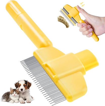 Pet Hair Removal Comb,New Cat Brush with Release Button,Pet Grooming Brush for Short&amp;Long Pet Hair,Deshedding Brush for Pet (yellow)