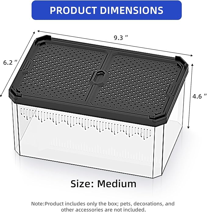 High-Transparency Reptile &amp; Insect Enclosure Terrarium with Magnetic Door, Excellent Ventilation, Easy Cleaning, and Strong, Long-Lasting Build for Gecko, Tarantula, Hermit Crab (9.3x6.2x4.6 Inch)