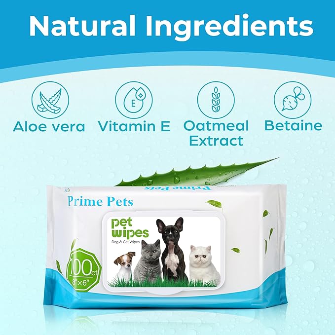 PrimePets Dog Grooming Wipes, 600 Count, 6x8 Inch Deodorizing Wipes for Dogs &amp; Cats, 100% Fragrance Free, Natural Pet Wipes for Cleaning Face Bum Eyes Ears Paws Teeth, Dog Wipes