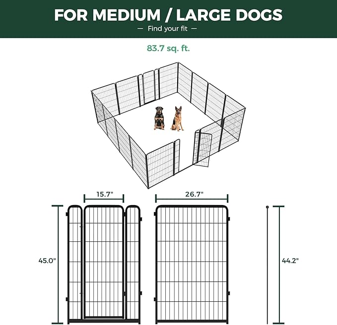 FXW Homeplus Unleashed Indoor Dog Playpen - Stress-Free and Safe Play, Heavy Duty 45 Inch 16 Wire Panels Dog Pen for Large Dogs, Black│Patented