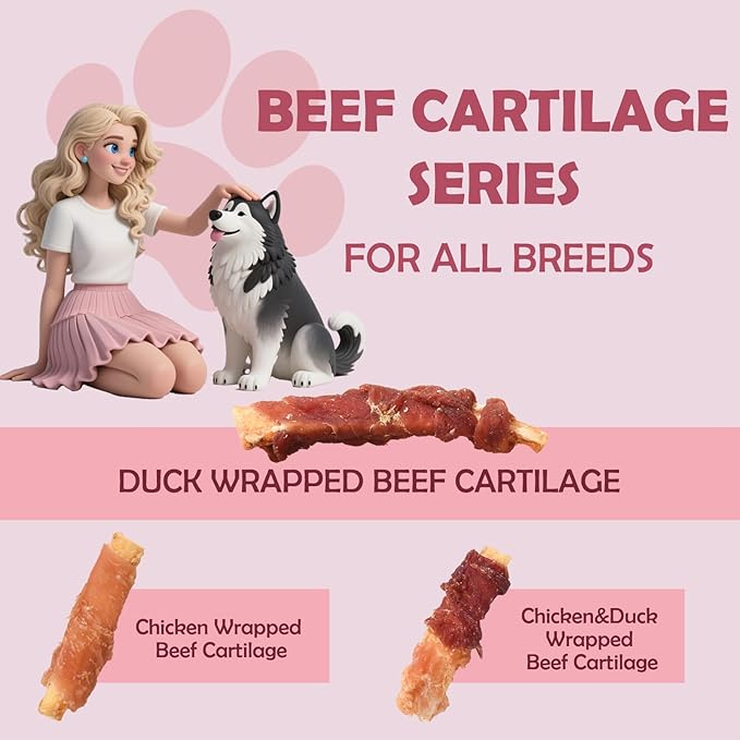 ASMPET Dog Treats, Duck Wrapped Beef Cartilage, Rawhide Free &amp; Grain Free Dog Snacks